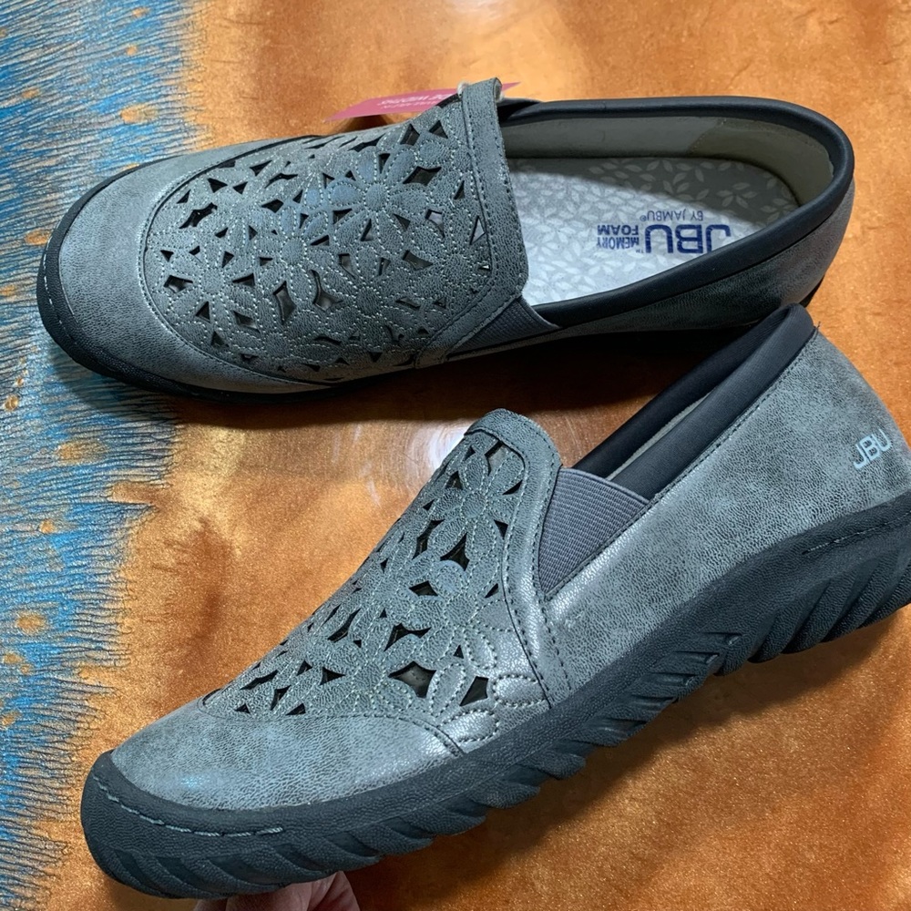 JBU by Jambu Gray Wildflower Leather Mocs slip ons